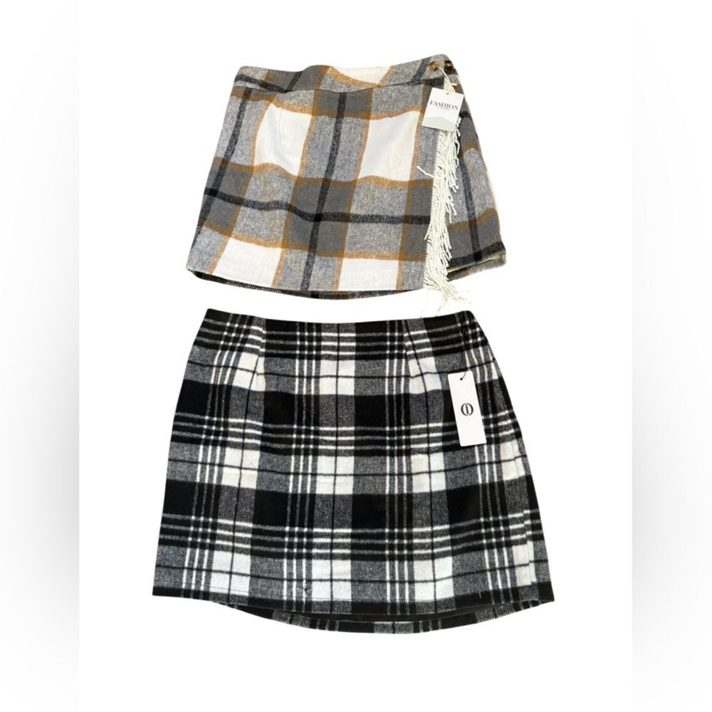 Plaid Wool Blend Skirt Bundle of 2 Womens Size XL New With Tags